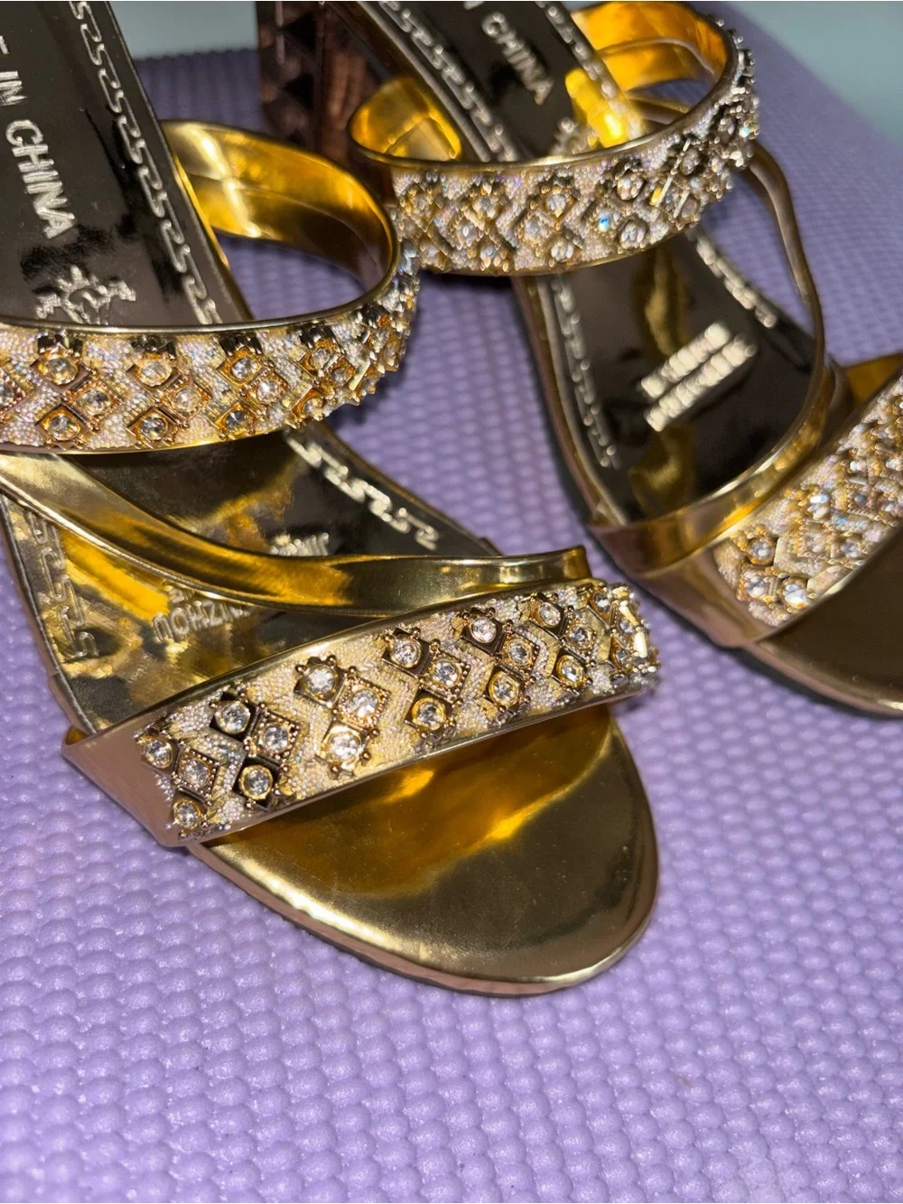 Gold Crystal Strappy Block Heels Perfect For Day & Night Looks Women’s Sandals